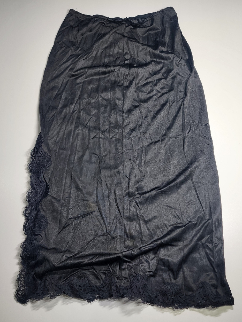 Vintage Black Lace Slip Skirt Midi Lingerie Skirt Side Slit Medium